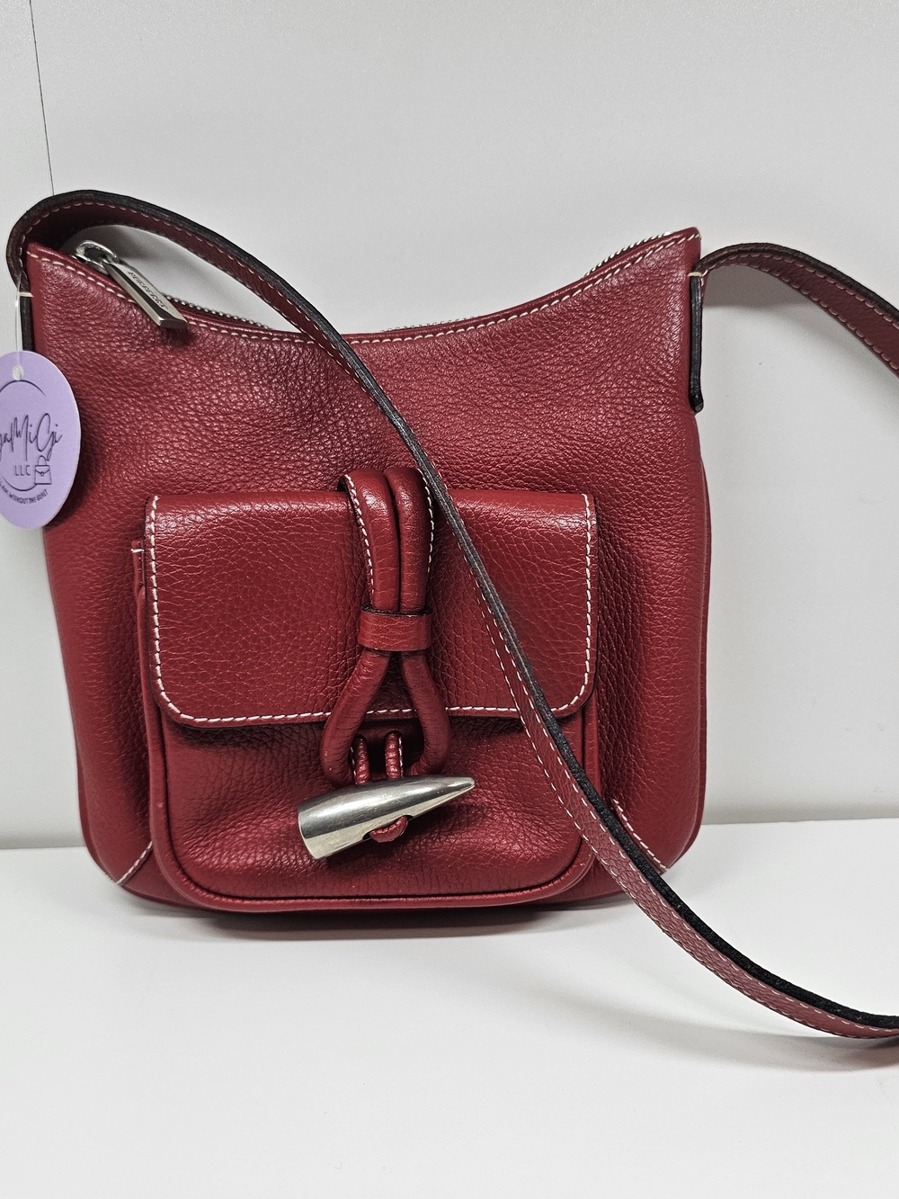 Burberry Red Leather Crossbody with Knot and Metal Toggle